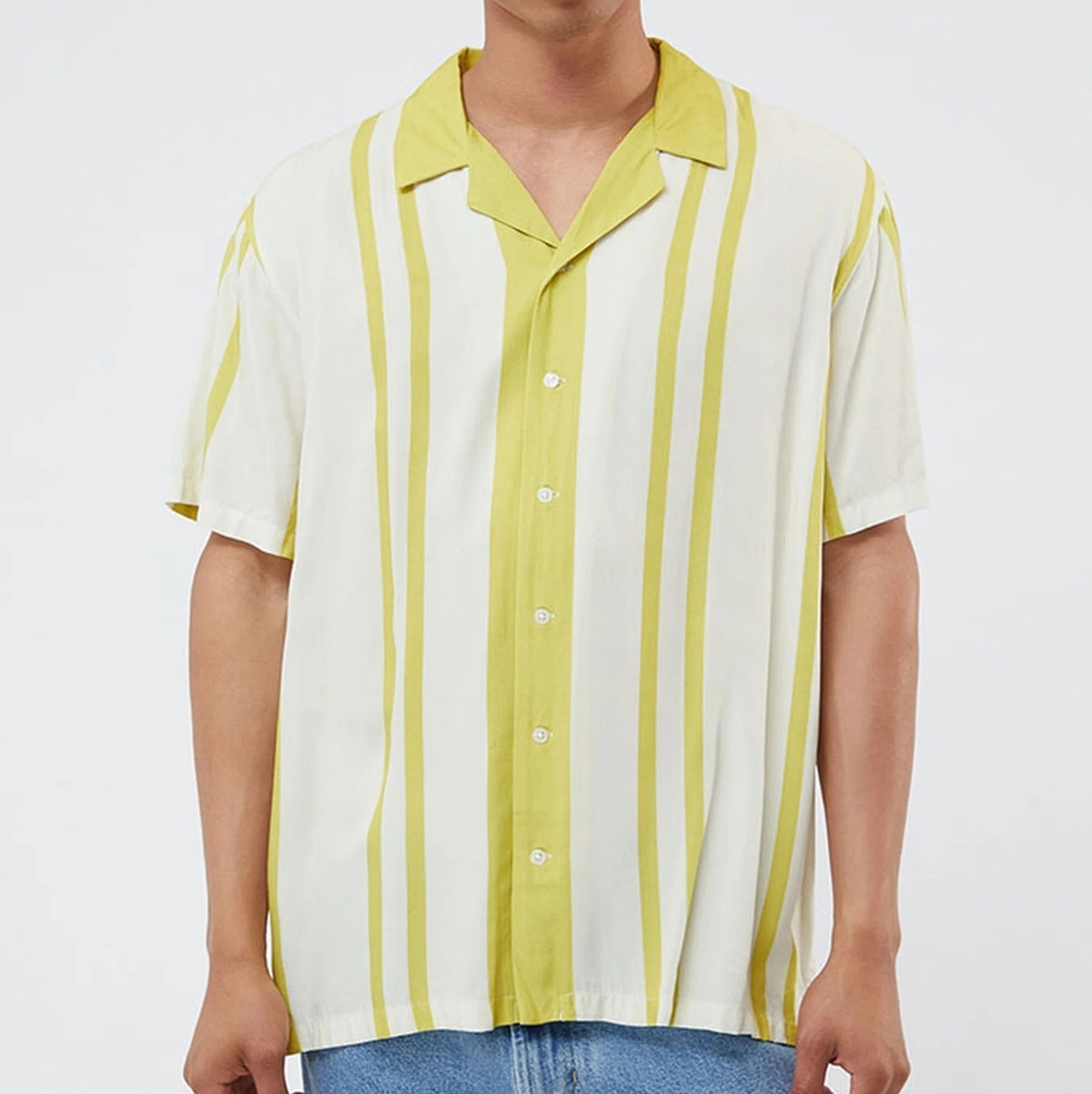 PACSUN Gold Nouveau Stripe Woven Camp Shirt Mens SZ M